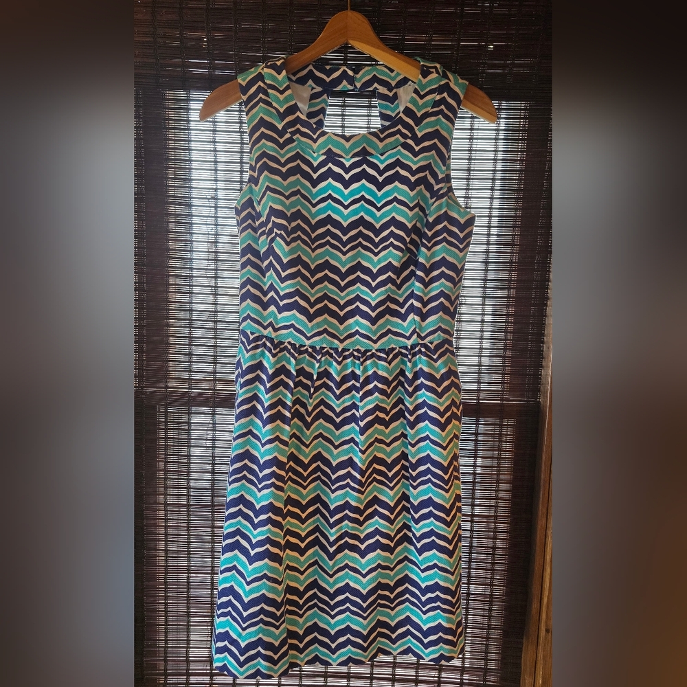 Vineyard Vines Blue Chevron Tail Fit&Flare Dress, Women's Size 4